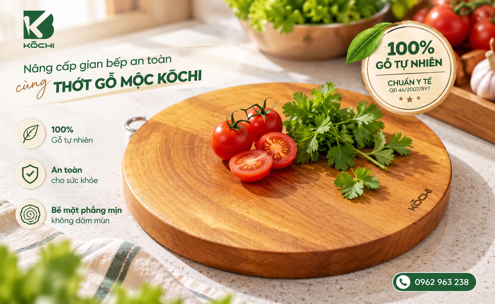 Thay thớt gỗ mới từ thương hiệu KOCHI đạt chuẩn y tế an toàn cho sức khỏe
