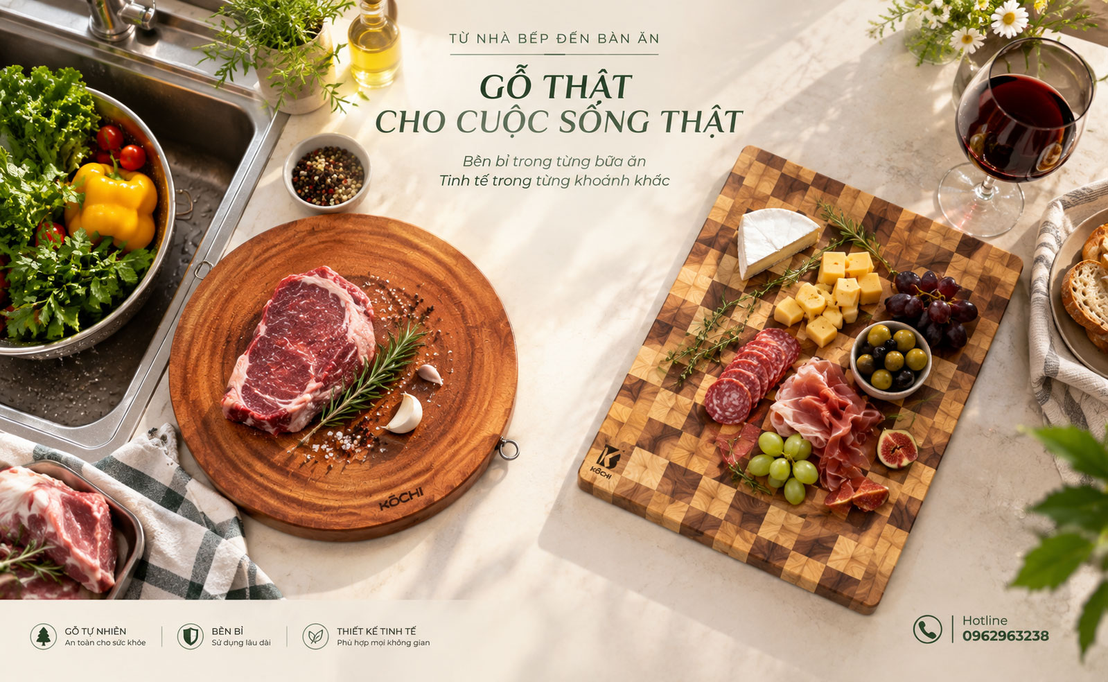 Sử dụng combo 2 thớt gỗ riêng biệt cho đồ sống và đồ chín để tránh nhiễm khuẩn chéo