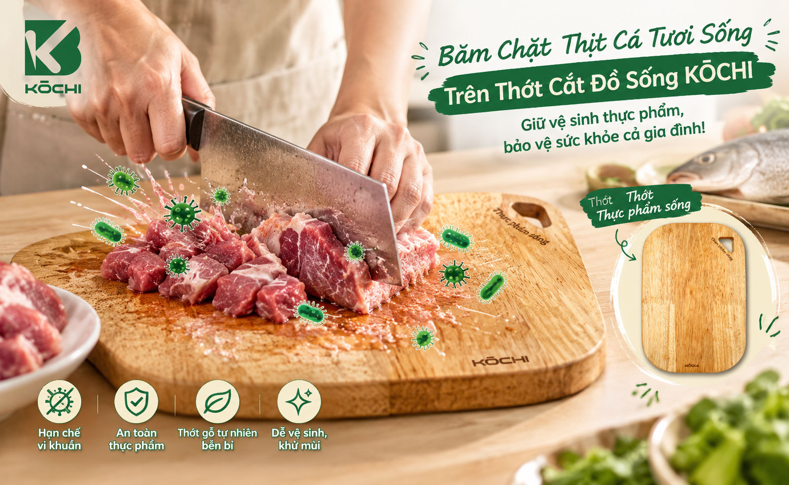 Thớt cắt đồ sống KOCHI chuyên dùng băm chặt thịt cá tươi sống