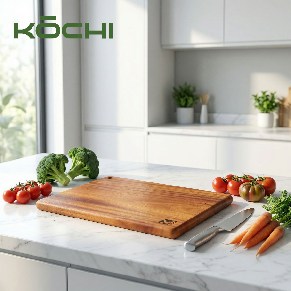 Thớt gỗ xà cừ độ dày 2.5 đến 3.5 cm giúp thái cắt đầm tay, không xước dăm.
