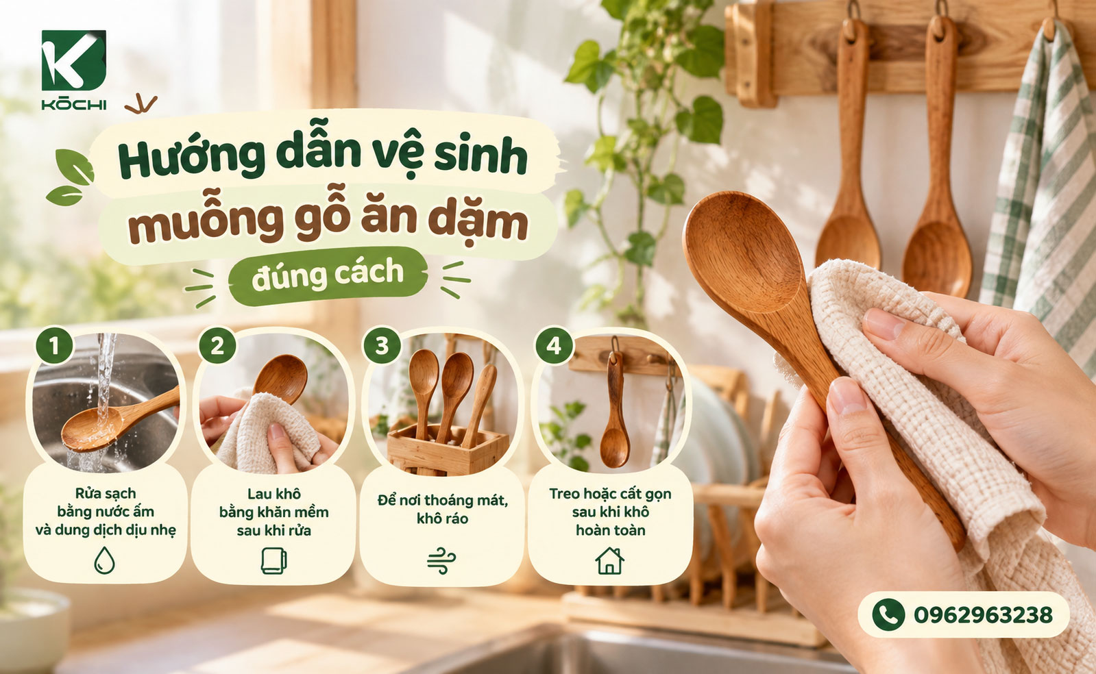 Hướng dẫn vệ sinh và bảo quản muỗng gỗ ăn dặm cho bé luôn sạch sẽ
